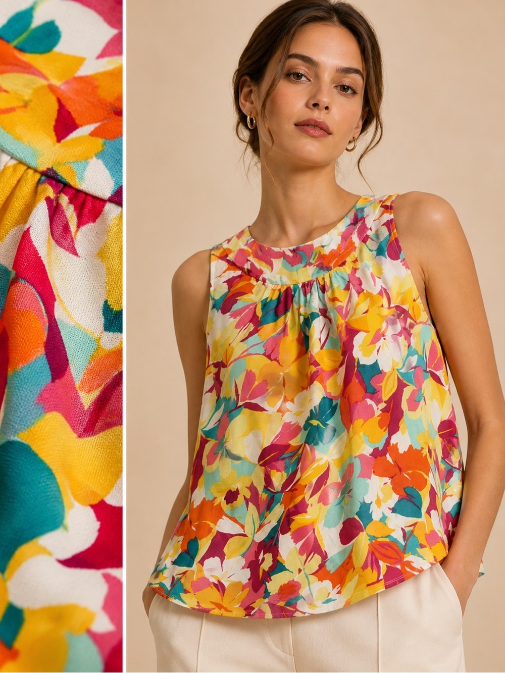 Cato’s Colorful Floral Tank Top Vibrant Print Summer Statement Blouse 18-20